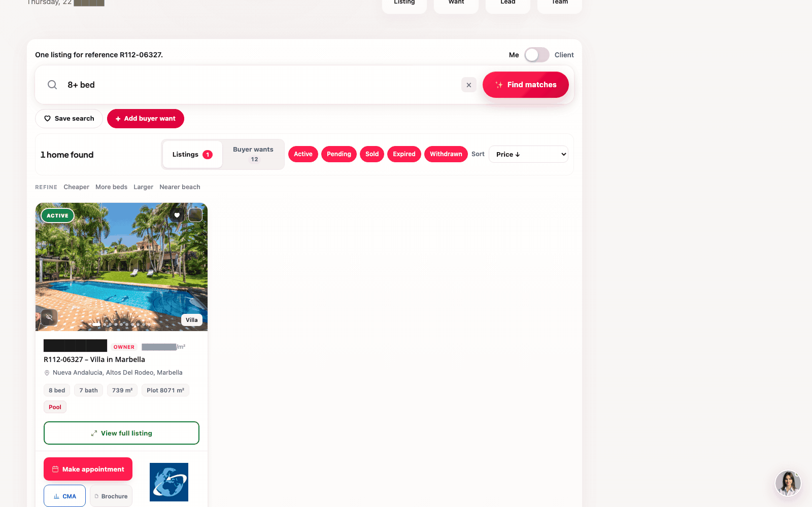 NLS AI Search showing a natural-language result for a villa