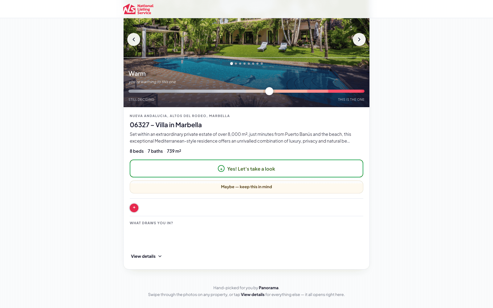 NLS client showcase presenting a selected villa